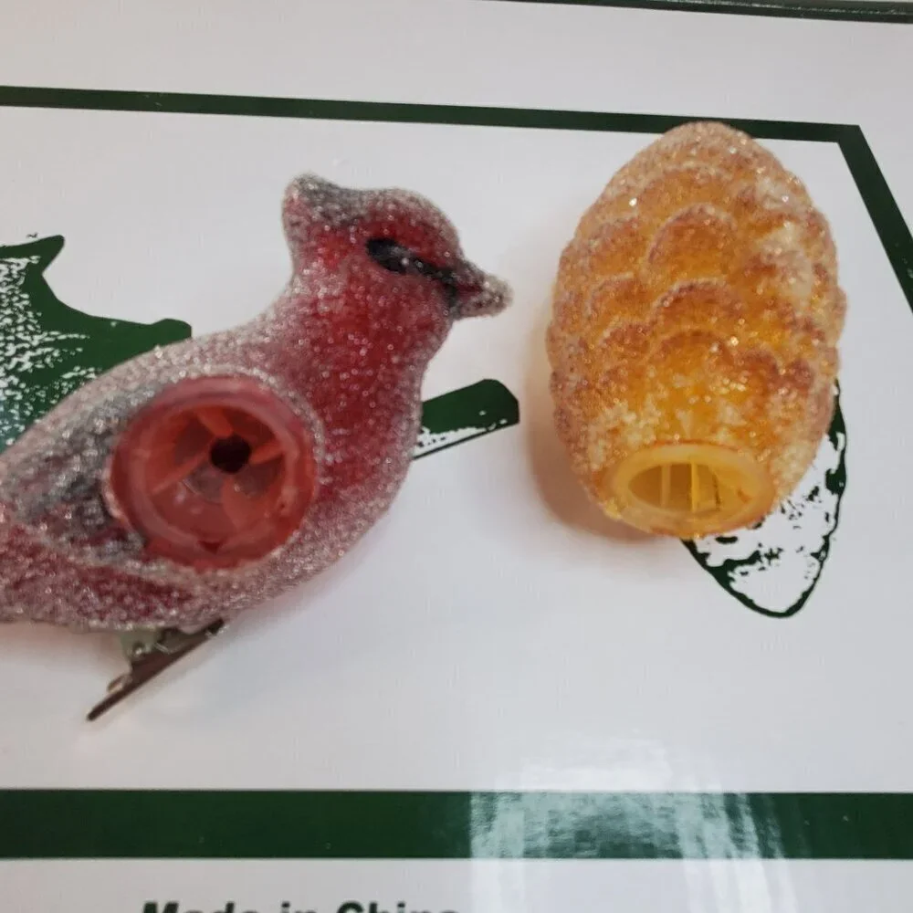 Vintage Frosted Cardinal & Pinecone Clip-On Christmas light covers Set Of 18